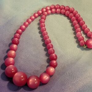 Vintage Deep Pink Graduated Moonglow Bead Necklace
